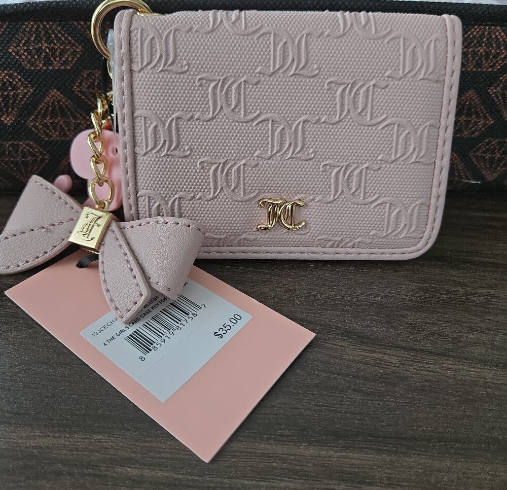 Juicy Couture Dusty Blush Wallet – Gold Logo Keychain & Bow Charm - Picture 3 of 9